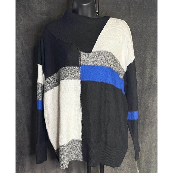 Style & Co Long Sleeve Muse Colorblock Multi-color Sea Captain Black Sweater M - Picture 2 of 11